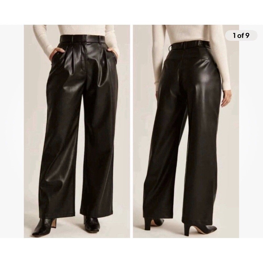 Abercrombie & Fitch Black Curve Love Vegan Leather Wide Leg Pants Small $110
